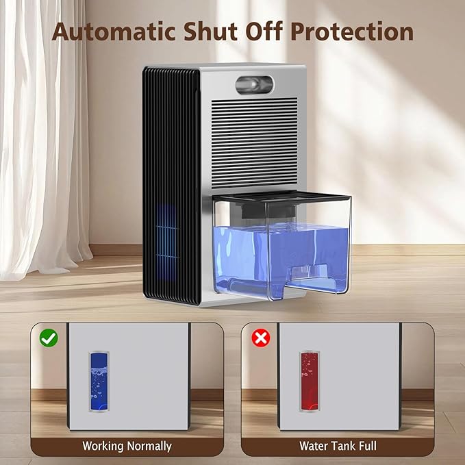 NineSky Dehumidifier for Home, 95 OZ Water Tank, (1000 sq.ft) Dehumidifiers for Bathroom Bedroom Basement with Auto Shut Off,7 Colors LED Light (Silver)