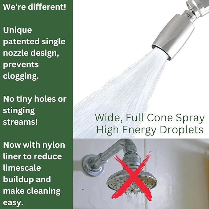 High Sierra Showerheads® - CLASSIC™ Solid Metal 2.0 GPM Award Winning, High Pressure Shower Head, Patented Nozzle Never Clogs - Brushed Nickel Finish