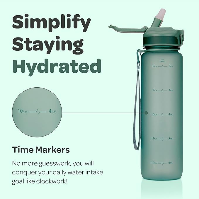 Hydracy Water Bottle with Time Marker -Large BPA Free Water Bottle & No Sweat Sleeve -Leak Proof Gym Bottle with Fruit Infuser Strainer & Times to Drink -Ideal for Fitness Sports & Outdoors