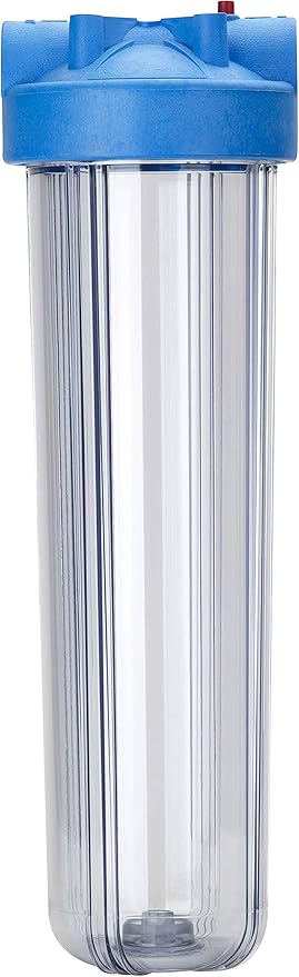Pentair Pentek 166201 Big Clear Filter Housing, 1" NPT #20 Whole House Heavy Duty Water Filter Housing with Pressure Relief Button, 20-Inch, Blue/Clear