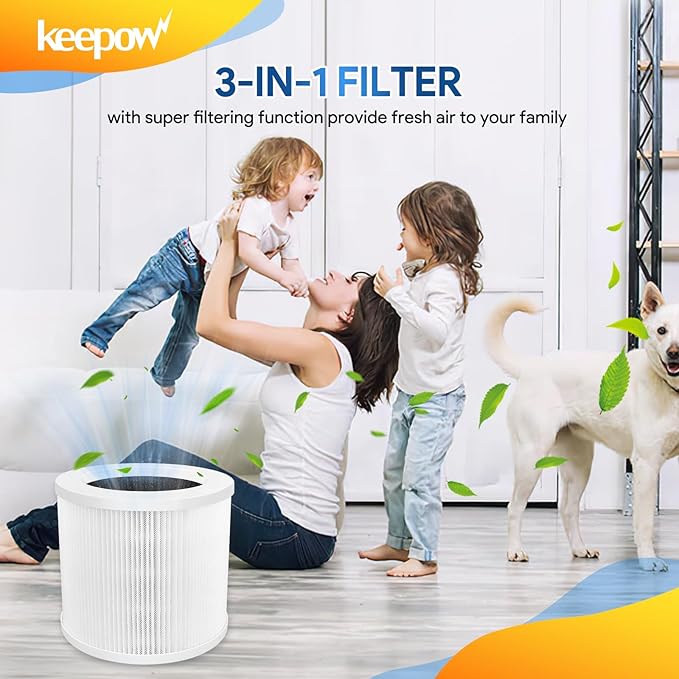 KEEPOW A1 Air Purifier Filters Compatible with VEWIOR Air Purifie-r HQSC-50, HQKJ-80, A1, AMEIFU AP01W, KOIOS HQKJ-50 Tailulu PUR0003, H13 True HEPA Filter for VEWIOR A1 Air Purifie-r Replacement