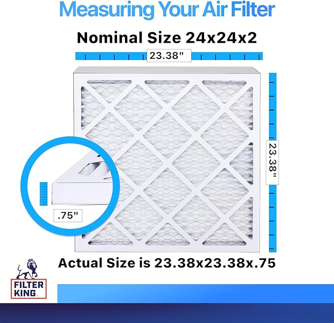 Filter King 24x24x2 Air Filter | 6-PACK | MERV 8 HVAC Pleated A/C Furnace Filters | MADE IN USA | Actual Size: 23.5 x 23.5 x .75"