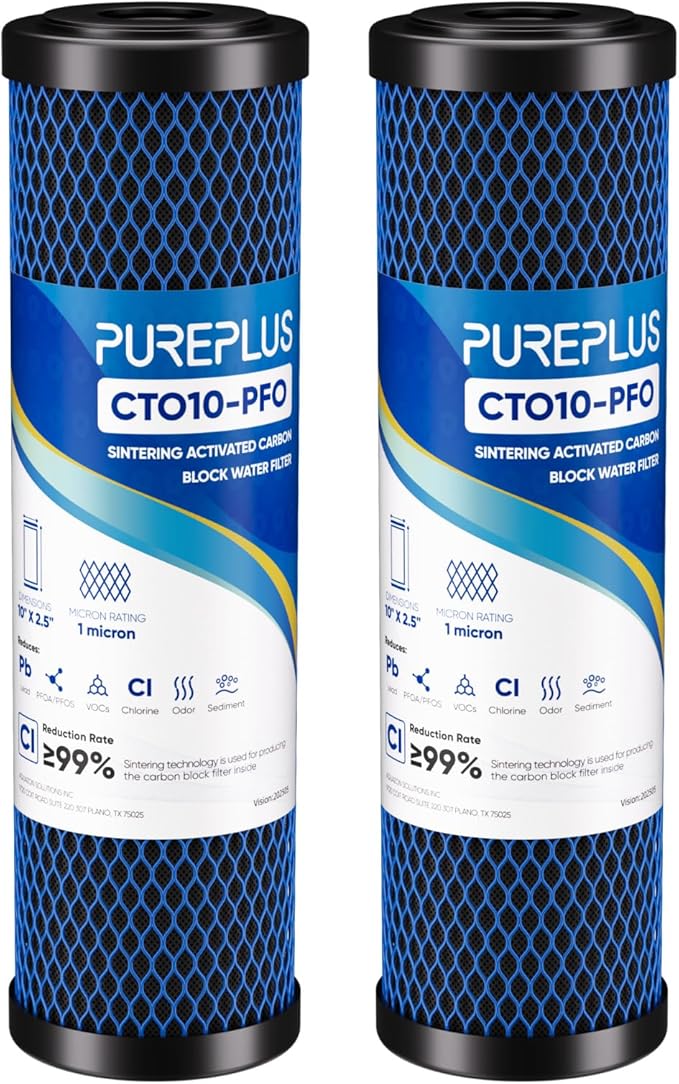 1 Micron 2.5" x 10" Whole House CTO Carbon Water Filter Cartridge Replacement for Under Sink Water Filter System, Dupont WFPFC8002, WFPFC9001, FXWTC, SCWH-5, WHEF-WHWC, WHCF-WHWC, AMZN-SCWH-5,2Pack