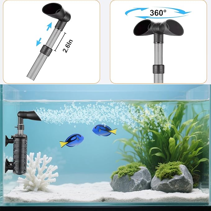 Carefree Fish Aquarium Small Sponge Filter Air-Operated Quiet for 3~10Gal Fish Tank for Saltwater and Freshwater with 3Ft Tubing Biochemical Filtration Balls and Fluidized Beds(Not Include Air Pump)