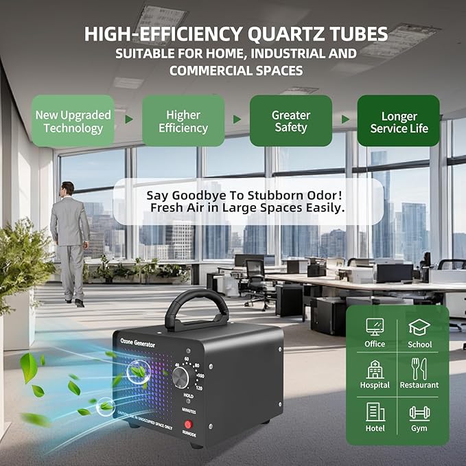 HHGM 48,000mg/h High Capacity Ozone Machine Generator, Commercial Industrial Quartz Tube Air Purifier, Ionizer & Deodorizer Ozone Odor Eliminator Suitable for Home, Car, Basements, Pets, Smoke, Farms