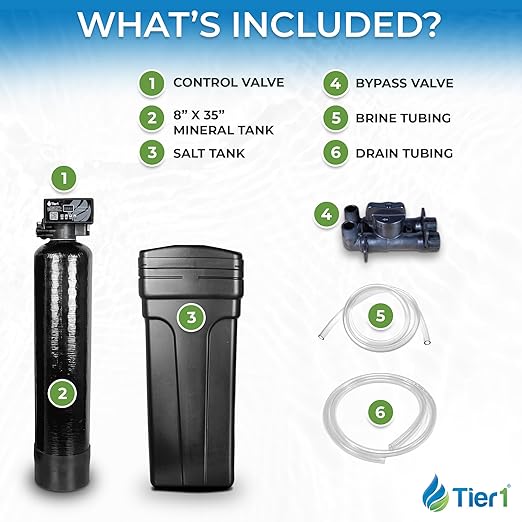 Tier1 Whole House Water Softener System Compact 24,000 Grain High Efficiency Space Saving | Pre-Filled Mineral Tank with 3/4 Cubic feet of Cation Resin | Home Water Filtration System