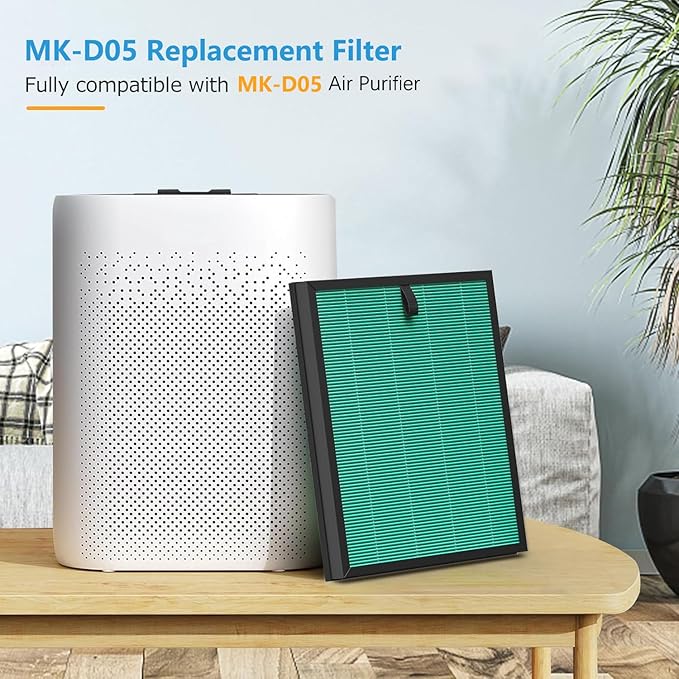 2 Pack MK-D05 Air Filter Replacement for A-EVE MK-D05 Air Purifiers, 4-in-1 HEPA Filter - Pet Dander Version, Green