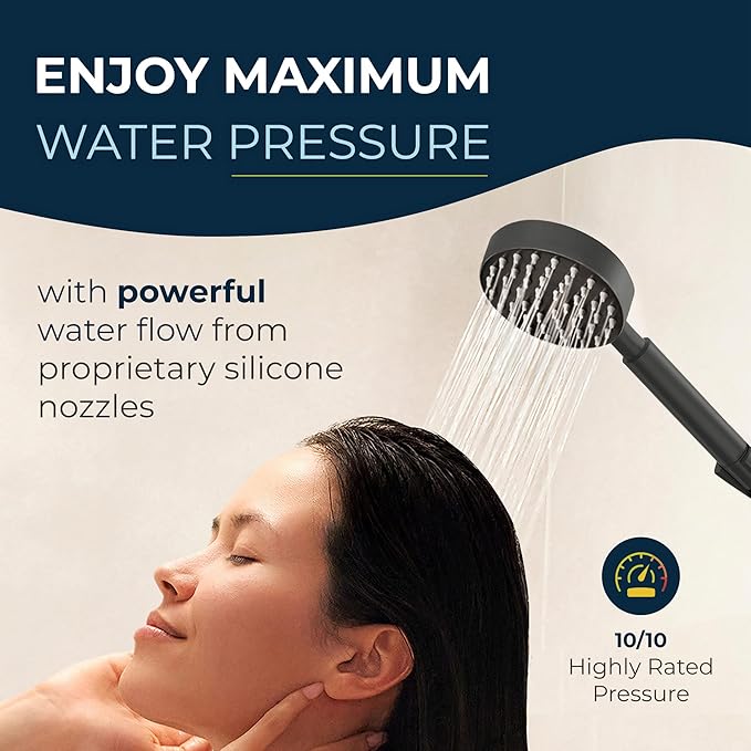 HammerHead Showers® Solid Metal LOW FLOW Handheld Shower Head with Hose and Brass Holder - MATTE BLACK – Water Saving 1.75 GPM Detachable Shower Head - Adjustable Shower Wand Bracket & 6ft Hose