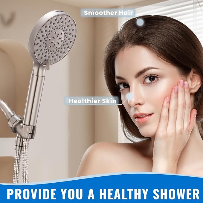 Filtered Shower Head with Handheld, High Pressure 9-Spray Modes Detachable Shower Head with Filter for Hard Water-Remove Chlorine & Impurities, Improve Skin & Hair Health, Brushed Nickel