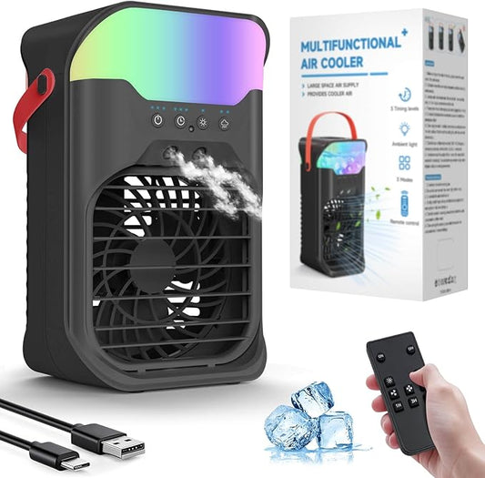 Portable Air Conditioner, 1500ML, Removable & Washable Fan Blades, Timer Function, 4 Speeds, 2 Cool Mists, 7-Color Light, Personal Evaporative Air Cooler for Home, Office, Bedroom, and Camping-Black