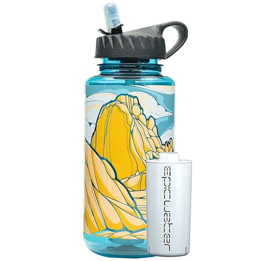 Epic Water Filters Nalgene OG Water Bottle with Filter, USA Made, BPA Free, Removes 99.99% Tap Water Contaminants, Forever Chemicals, Access Fund 23 Art, 32 oz