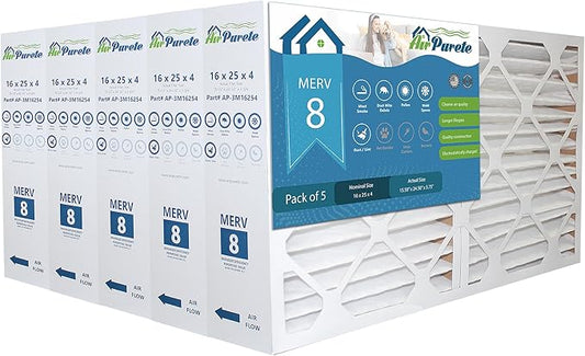 Furnace Filter 16x25x4 (Actual Size: 15-1/2" x 24-1/2" x 3-3/4") | Replacement for Pleated HVAC AC Furnace Air Filters | MERV 8 | Pack of 5