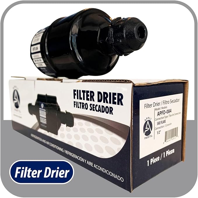 Appli Parts APFD-084 1/2 in Liquid Line Refrigerant AC Filter Drier hvac Refrigeration 084 SAE Flare connection universal unidirectional 6in long 2 in wide
