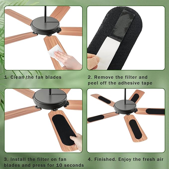 6PCS Ceiling Fan Filters for Blades, Unscented Activated Coconut Shell Carbon Air Filter Easy-Stick Ceiling Fan Blade Filters Universal Ceiling Fan Air Filters for Bedroom Living Room