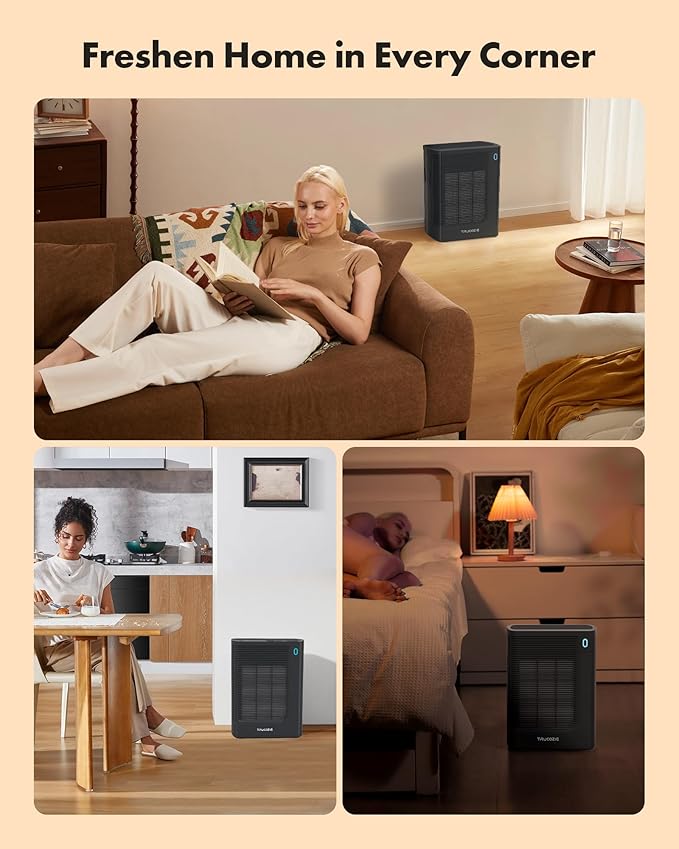 T356 Air Purifier for Home Large Room Bedroom Up to 1937 Ft² in 1 Hr With Double-sided Air Inlet, Air Quality and Light Sensors, HEPA Sleep Mode for Allergies, Dust, Pollen, Pet Hair, Black