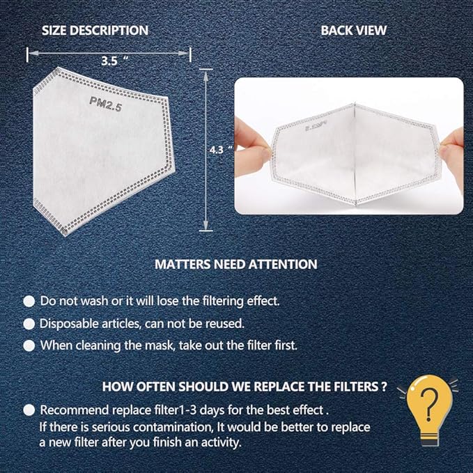 120PCS New Upgrade 3D PM2.5 Activated Carbon Filter Insert Adult Five Layers 3D Cutting PM 2.5 Filter Dustproof Air Pollution Replaceable Paper Larger Protection Area