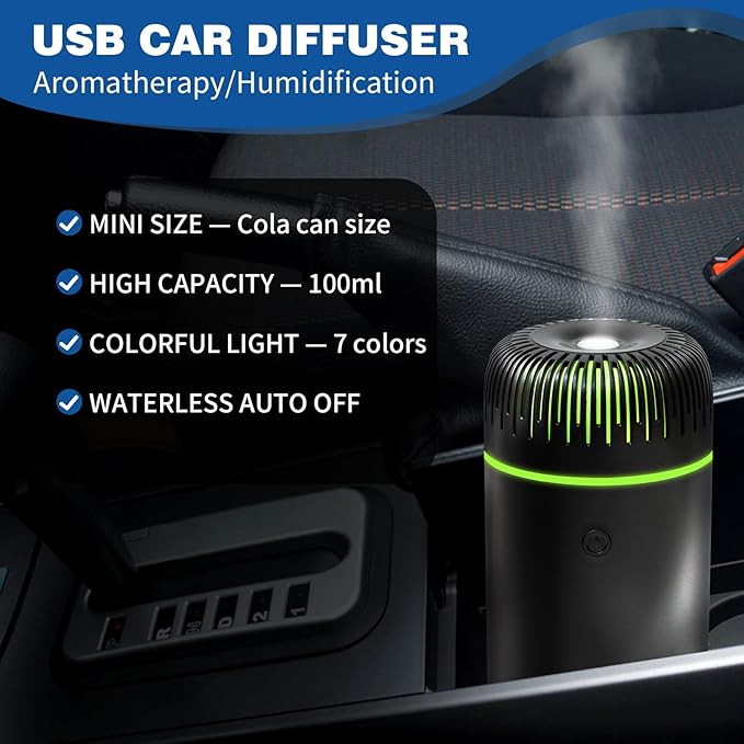 Generic Car Humidifier Aromatherapy Essential Oil Diffuser USB Mist Mini Portable for Car Home Office Bedroom, 100ML, Black