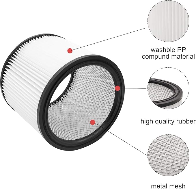 Replacement 90304 90350 90333 9030462 Cartridge Filter Foam Sleeve Compatible with Shop-Vac 5 Gallon Up Wet/Dry Vacuum Cleaners Compare to Part # 90304,90585