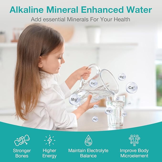 SimPure T1-100ALK Alkaline Reverse Osmosis Water Filter, Mineral Reverse Osmosis System 7 Stage, NSF/ANSI 58 Certified, Under Sink RO Water Filtration System 100 GPD with Tank, Build in Pump