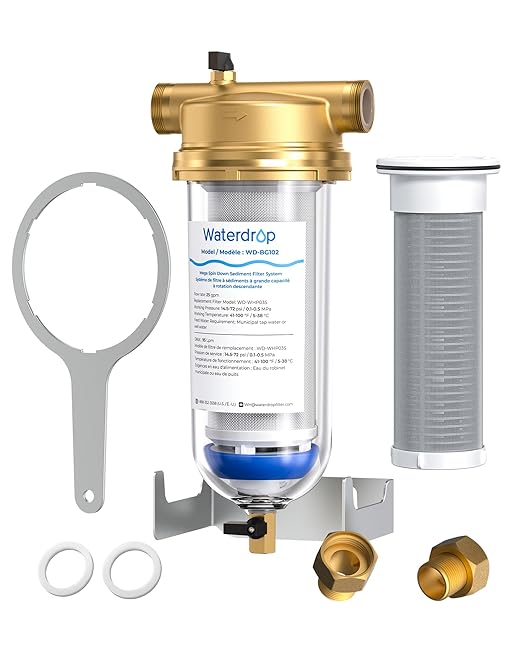 Waterdrop Mega Spin Down Sediment Filter, Upgraded Reusable Backwash Whole House Water Filter System for City/Well Water, 50 Micron+100 Micron, 1" MNPT + 3/4“FNPT, BPA Free