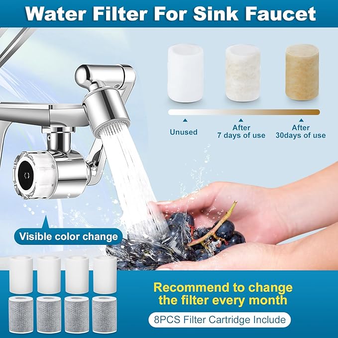 8 PCS Faucet Filter Cartridge Replacement for Kitchen & Bathroom Sink,4 PP Cotton Fiber 4 Carbon Fiber for Faucet Extender Improve Water Conditions Removes Chlorine Fluoride Heavy Metal