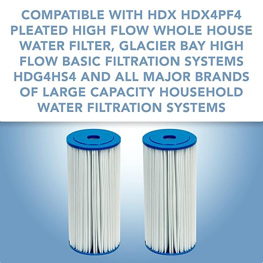CFS – 10" x 4.5" 30 Micron Compatible Water Filters for HDX HDX4PF4 Pleated High Flow Whole House Filter, Reduces Sediment, 2-Pack