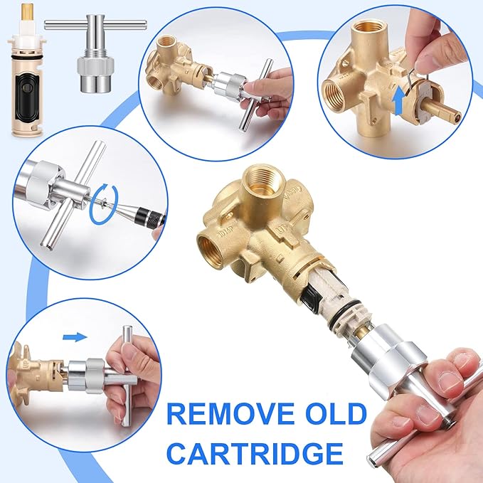 2 Pcs Shower Replacement Cartridge Compatible with Moen1222 with Puller & Retainer Clip Tub and Repair Kit for One Handle Faucet, Bathtub Shower Valve Parts and Removal Tool, Brass and Plastics