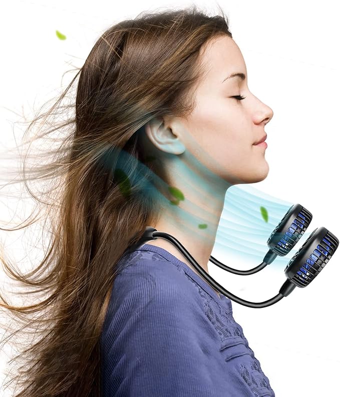HandFan 10000mAh Neck Fan, 360° Rotation Hands Free Portable Fans for your Neck, 48h Lasting Rechargeable Battery Operated Wearable Necklace Personal Cool Fans for Travel/Disney/Sports/Cycling/Hiking