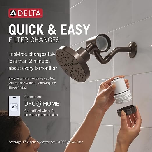 Delta Faucet 5-Setting H2Okinetic Shower Head Oil Rubbed Bronze with Clarifi Premium Shower Filter Attachment with Filter