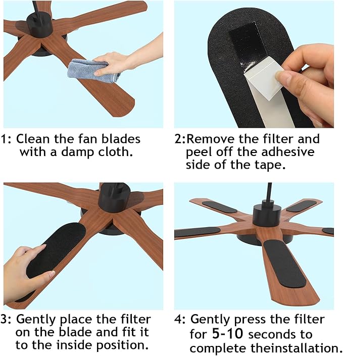 Ceiling Fan Filters for Blades Easy-Stick Strong Fixity Activated Coconut Carbon Fan Filter for Ceiling Fan, Universal Fan Blade Air Fresh Purifier Cat Litter Box Filter, White (Black-15pcs)