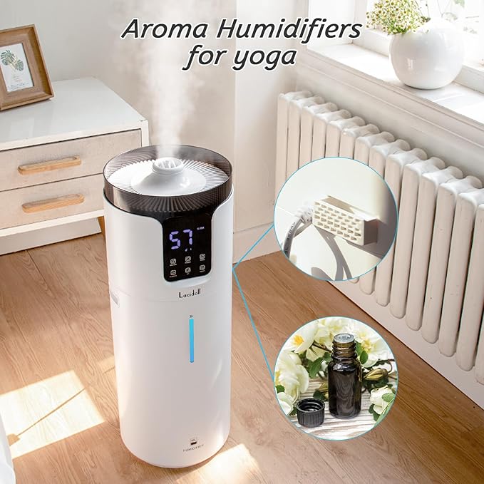 Humidifier large room 16L/4.2Gal - Lacidoll Whole house Humidifier for Home1500 sq.ft. Ultrasonic Cool Mist Humidifiers for Bedroom with Extension Tube & Aroma Box & Night light, White