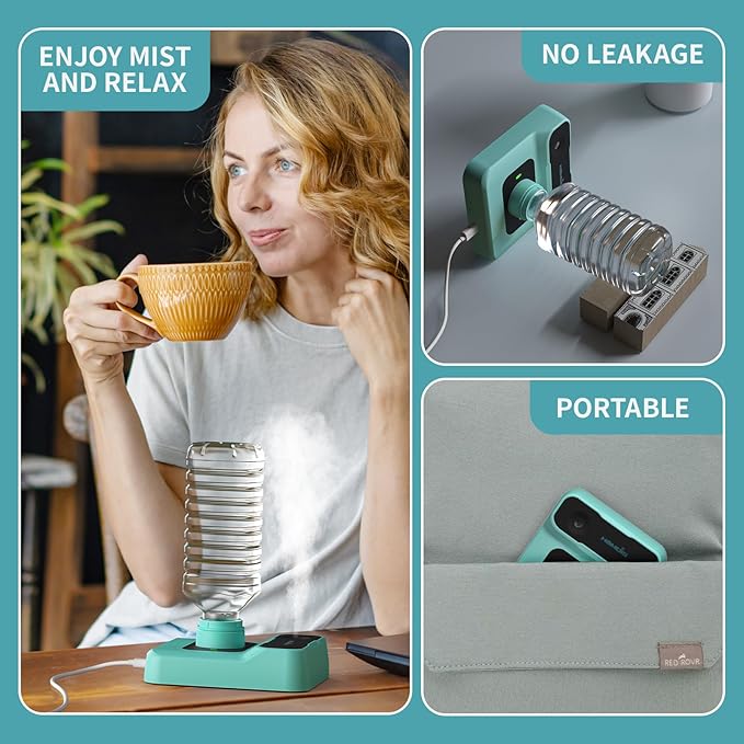 Portable Humidifiers for Travel, Small Mini Humidifier with Auto Shut-Off, Nightlight and Storage Bag for Hotel, Bedroom or Office, Plant Humidifier Indoor, Green