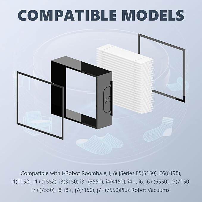 Improvedhand Filters Replacement Fit for i-Robot Roomba E I & J Series i7 i7+/plus i3 i3+ i4 i6 i6+ i8 i8+ E5 E6 E7 Vacuum Cleaner parts 4639161, 18 Pack Filter Replacements + 1 Cleaning Brush