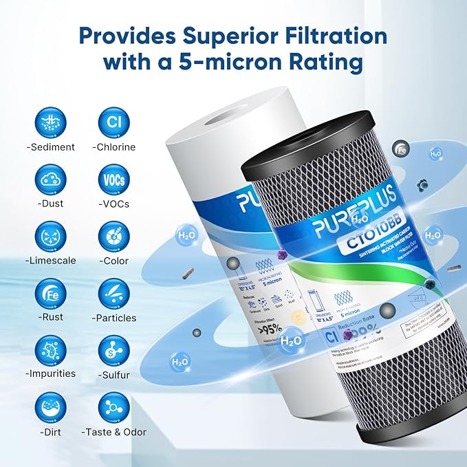 PUREPLUS 5 Micron 4.5"x10" Whole House Water Filter Combo, with Sediment and Activated Carbon Block Filter, Replacement for WGB21B, F2WGB21B, RFC-BBSA, HD-950, WFHD13001B, WFHDC8001, CB-BB-10, 1PACK