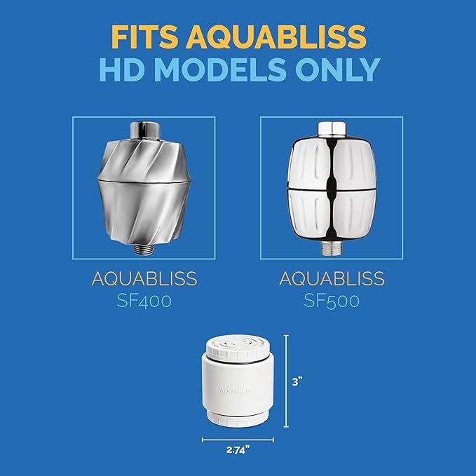 AquaBliss HD Multi Stage Shower Filter Replacement Cartridge for SF400 & SF500-48x Heavy Duty Detox Power. Kiss Itching, Breakage & Dullness Goodbye. Reduce Rust, Chlorine, Toxins. 3-Pack (SFC500)