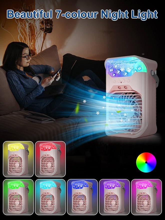 Portable Air Conditioner, 1500ML, Removable & Washable Fan Blades, Timer Function, 4 Speeds, 2 Cool Mists, 7-Color Light, Personal Evaporative Air Cooler for Home, Office, Bedroom, and Camping-Pink