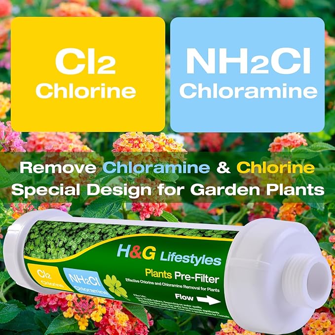 H&G lifestyles Garden Hose Water Filter for Chlorine Chloramine,Garden Hose Filter for Hard Water Plant,Catalytic Carbon KDF Resin,Soften Water, 3/4" GHT, Up to 10,000 Gallons