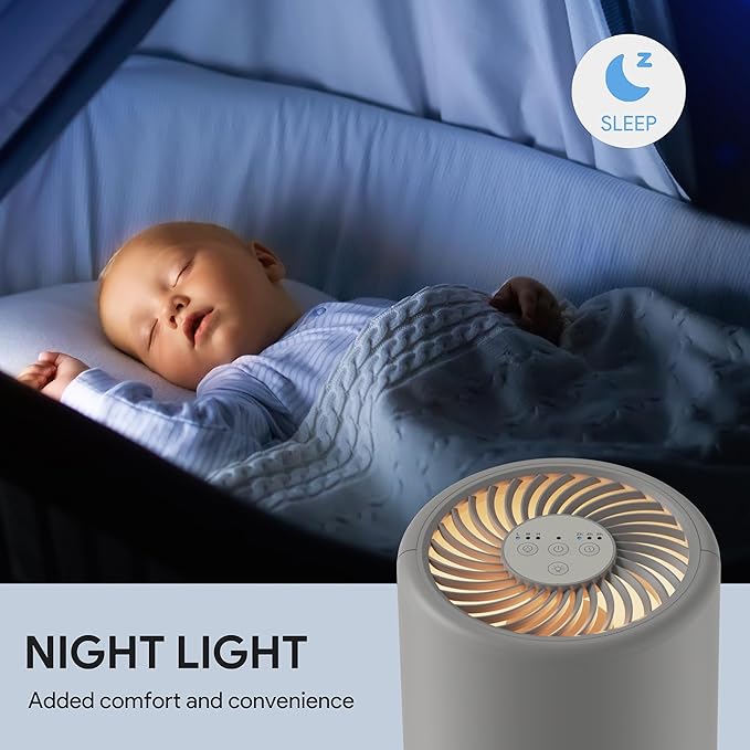 FULMINARE Air Purifiers for Bedroom H13 True HEPA Air Filter, Quiet Air Cleaner With Night Light, Portable Small Air Purifier for Home, Office, Living Room (Gray)