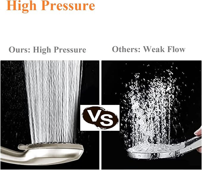 High Pressure Shower Head with Handheld - 5 Spray Settings High Flow Detachable Rain Shower Heads with 60” Extra-long Stainless Steel Hose and Adjustable Bracket with Brass Joint – Brushed Nickel