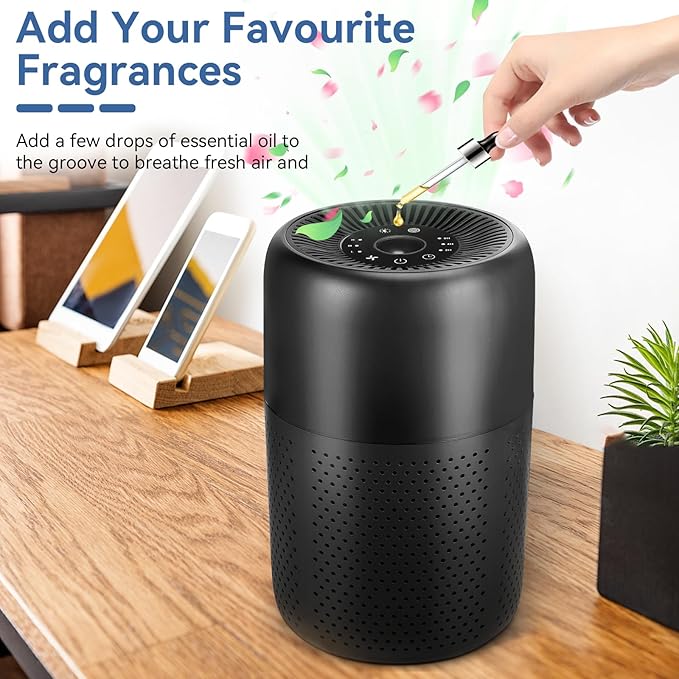 2 Pack YARIKI Air Purifiers for Bedroom Home with Aromatherapy Function,Small Air Purifier with Nightlight Speed Control,24dB Low Noise for Better Sleep,For Pet Room Dorm Kitchen,P60 (Black)