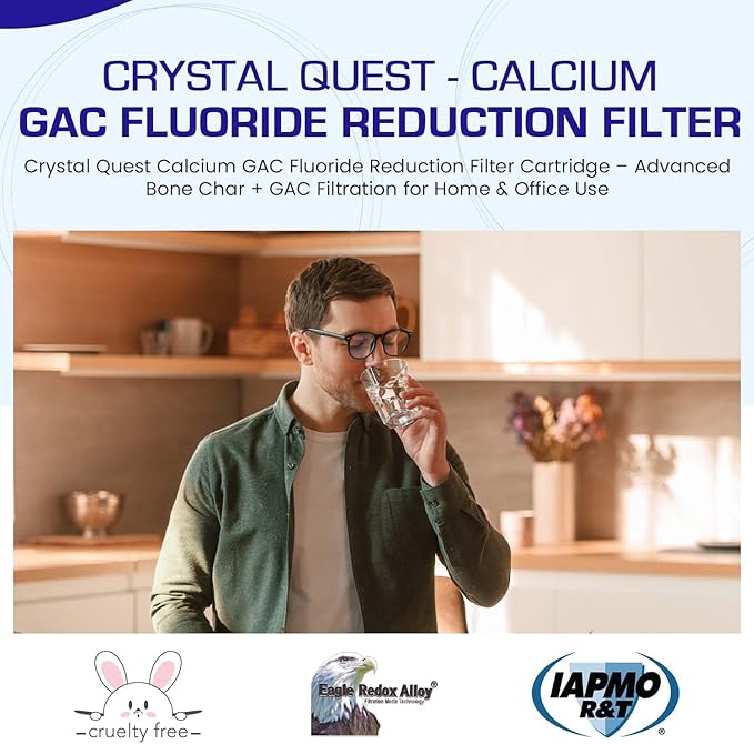 Crystal Quest Calcium GAC Fluoride Reduction Filter - Efficient Fluoride Removal or Reduction - Compact Design - Long-Lasting Capacity - 2-7/8” x 9-3/4”