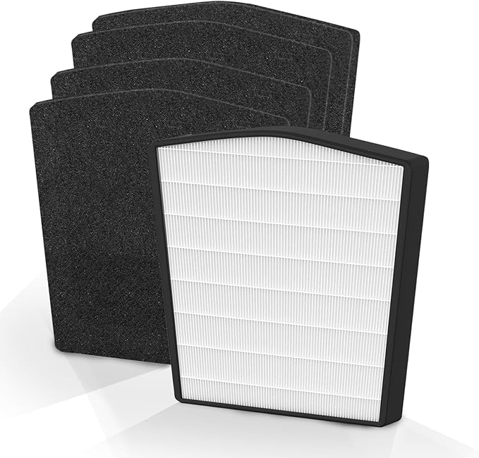 Replacement Filter LP-HF550P Compatible with Live-Pure Bali Series LP550TH LP550THP Air Cleaner Purifier Filtration, 1 Pack HEPA Filter + 4 Pack Carbon Filter