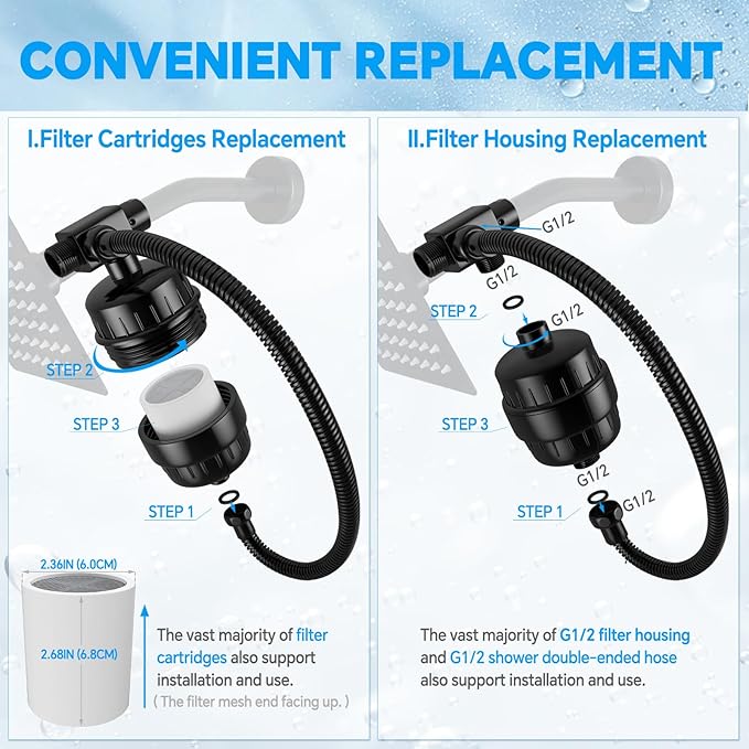 Universal 15 Stage Shower Head Filter for Hard Water, Dual ShowerHead Simultaneously Filtering, Suitable Majority Rain Rainfall Shower Head Combo, Easy Install - Matte Black