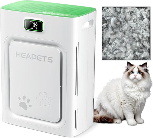 Pet Air Purifier for Home Large Room up to 2000 sq ft, H13 HEPA Double-Sided Air Filter Washable, Air Cleaner for Pet Hair Dander Odor Allergies Pollutant, PM2.5 Air Quality Monitor, Auto Mode, Green