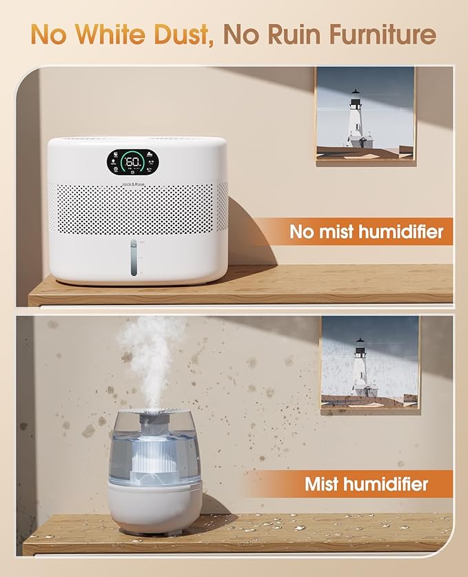 Reuseable Wick Evaporative Humidifier for Bedroom Quiet Healthy Baby Humidifier, No White Dust, Evaporative Humidifier Large Room 800ml/h 3 Speeds, 2 Gal, Timing, Auto Shut off