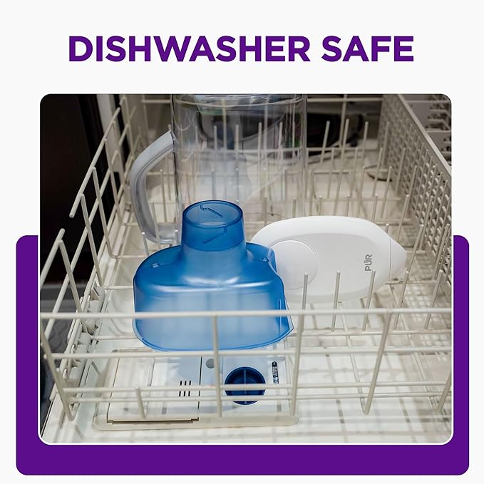 PUR 7-Cup Water Pitcher, 1 Genuine Filter, Cleaner, Great-tasting Water, Dishwasher Safe, Powerful, Faster Filtration, LockFit Cap Design - White