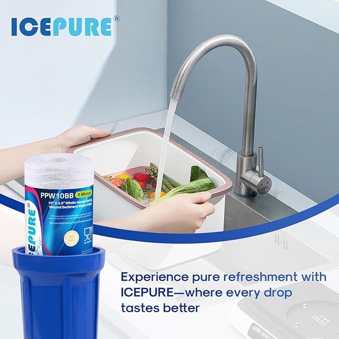 ICEPURE 5 Micron 10”*4.5'' Whole House Sediment String Wound Water Filter Replacement filter for 84637, WPX5BB97P, PC10, 355214-45, 355215-45, WP10BB97P, WP5BB97P, 2PACK