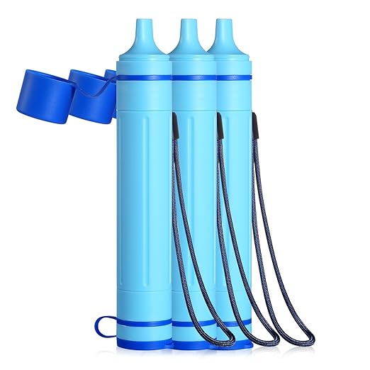 Greeshow Portable Water Filter Straw, Personal Water Filtration System, Replaceable Filter Cartridge, Outdoor Water Purifier Emergency Survival Gear for Hiking Camping Backpacking, GS-28H1, 3 Pack