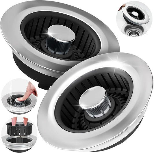 Kitchen Sink Drain Strainer - 2Pack Sink Stopper, Drain Protector, Kitchen Drain Plug & Sink Installation Parts with Anti-Clogging Basket, Fit US Standard 3-1/2'' Sink Drain Hole, Black