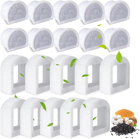 20 Pcs Cat Water Fountain Filters Replacment Compatible with PetSafe Drinkwell Fountains, 10 Replacement Carbon Filters & 10 Replacement Sponges Foam Filter Compatible with PetSafe Water Fountain